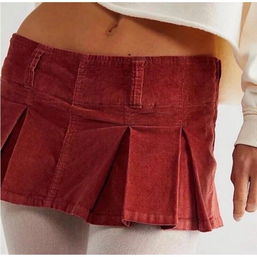 Free People! Corduroy Pleated Micro Mini Skort Skirt NWT!